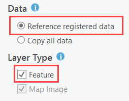 Options on General tab to create a feature layer that references registered data Options on General tab to create a feature layer that references registered data